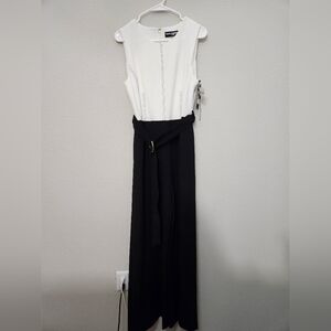 Karl Lagerfeld NWT 6 White Black Belted Sleeveless High Waist Wide Leg Jumpsuit